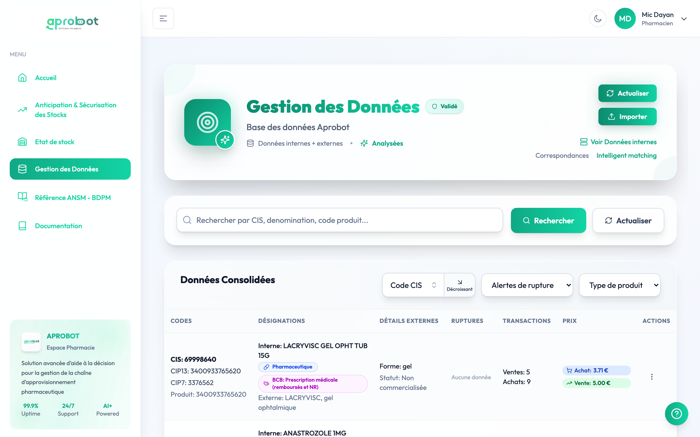 Gestion des données Aprobot